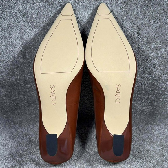 Sarto A-Diva Pumps Brown Leather Pointed Toe Kitten Heel Womens Size 9M - Picture 5 of 11